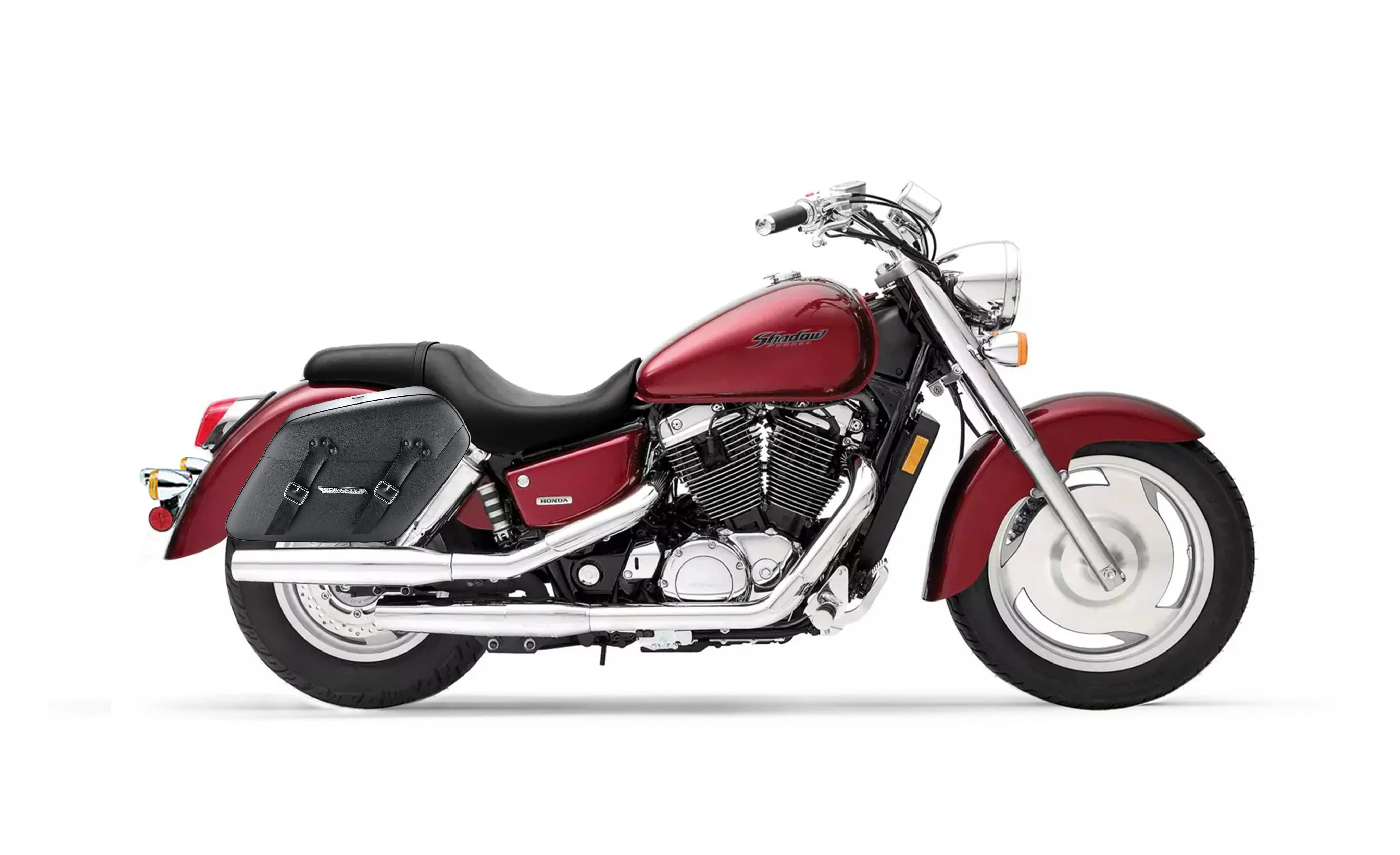 38L - Baldur XL Shock Cutout Honda Shadow 1100 Sabre Leather Wrapped Hard Saddlebags - Image 2