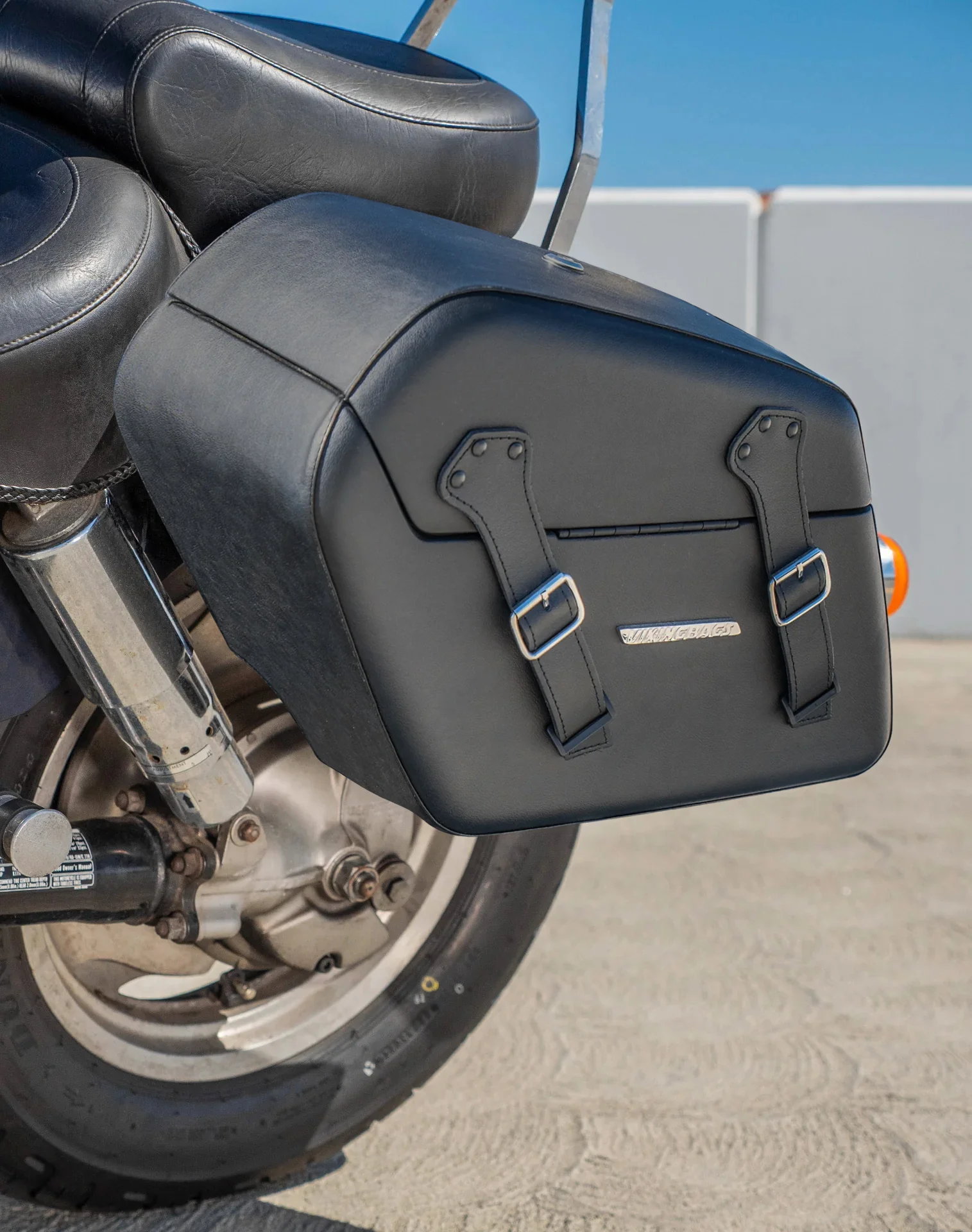 42L - Baldur XL Honda Shadow 1100 Sabre Leather Wrapped Hard Saddlebags - Image 5