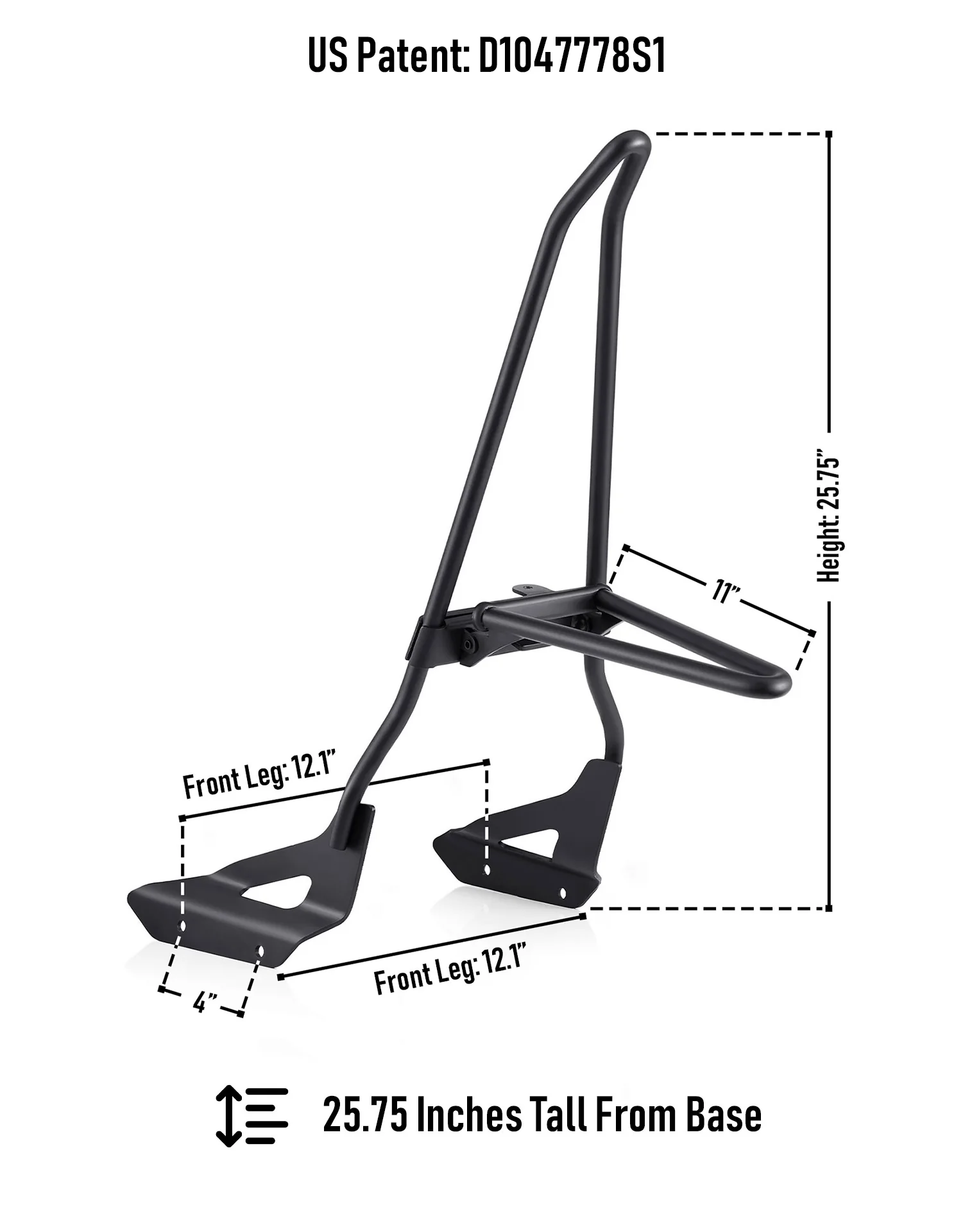 Iron Born Blade 25" Honda 750 Shadow RS Sissy Bar with Foldable Luggage Rack Matte Black - Image 3