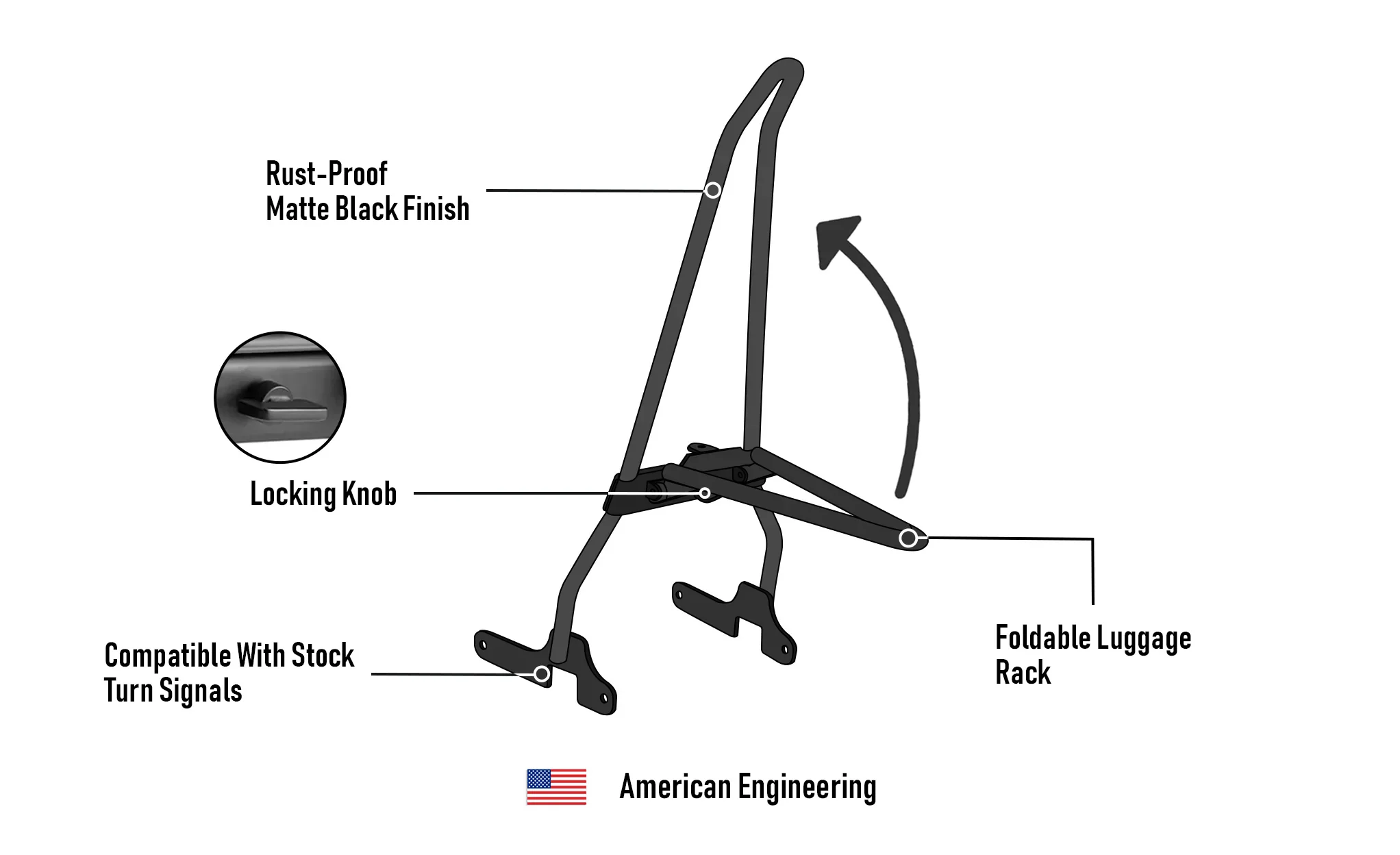 Iron Born Blade 25" Sissy Bar with Foldable Luggage Rack for Harley Sportster 1200 Low XL1200L Matte Black - Image 9