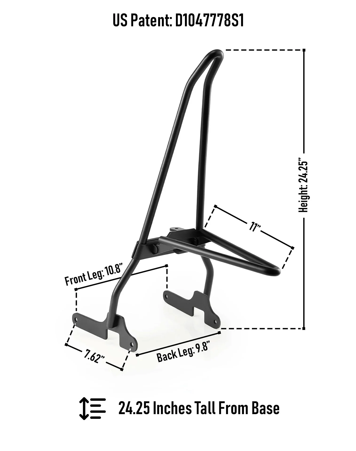 Iron Born Blade 25" Sissy Bar with Foldable Luggage Rack for Harley Sportster Iron 1200 Matte Black - Image 3