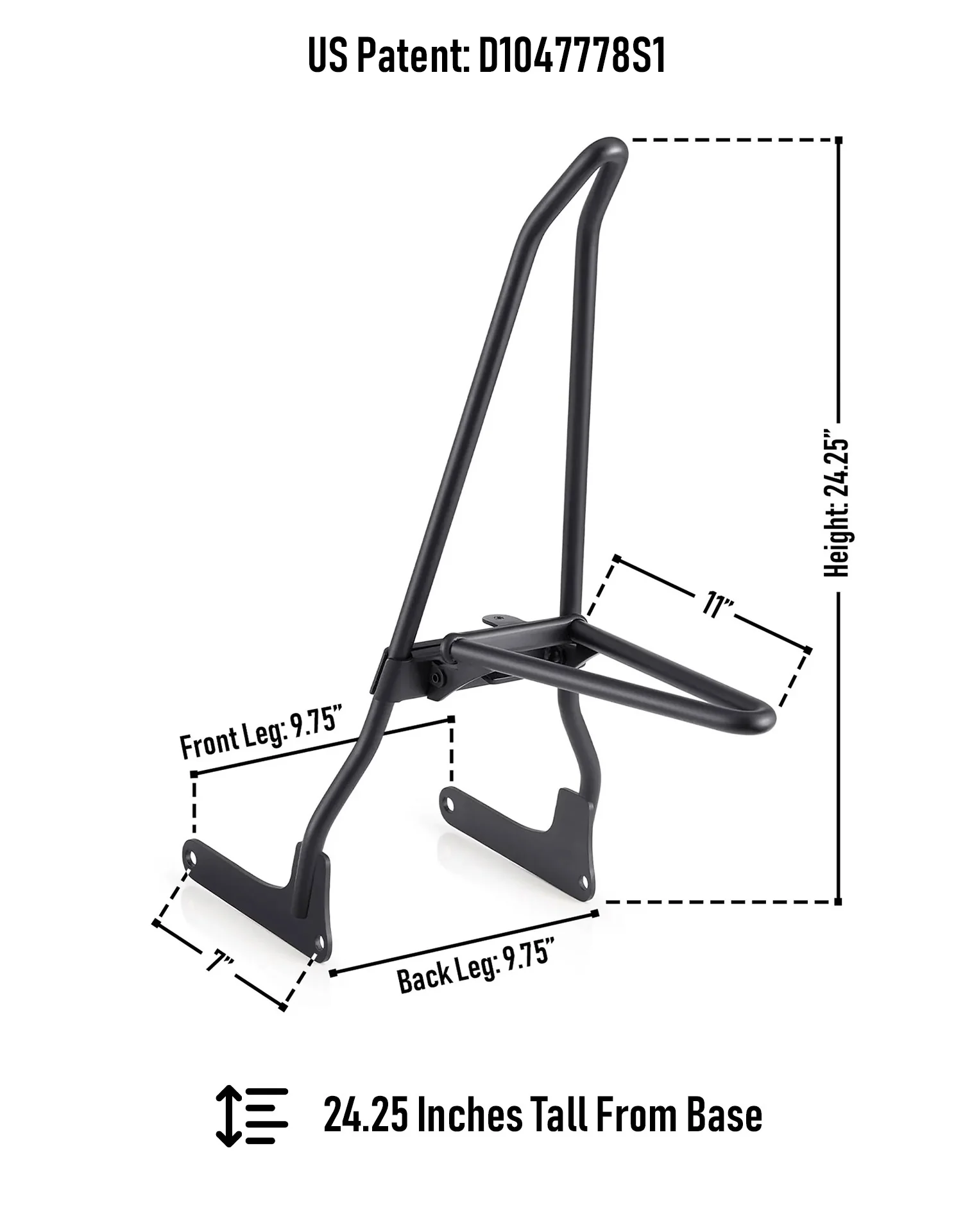 Iron Born Blade 25" Sissy Bar for Wide Seat w/ Foldable Rack for Harley Softail Deluxe FLDE Matte Black - Image 3