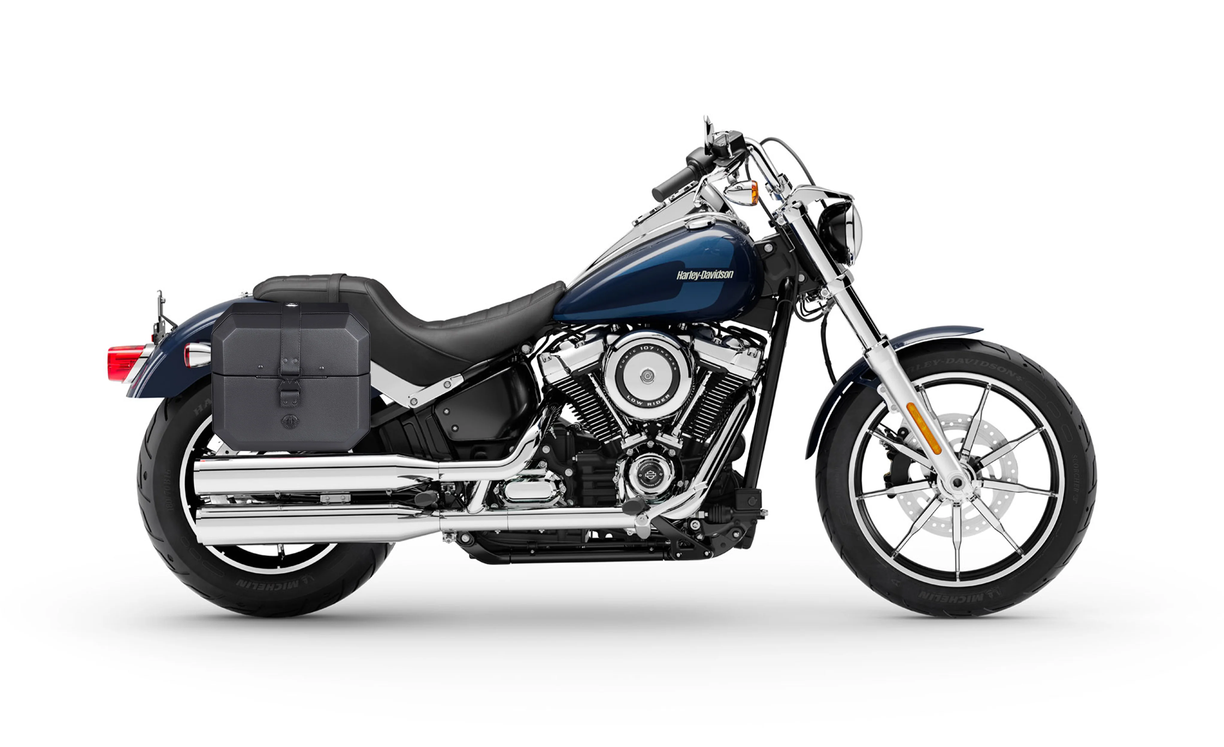 20L - Outlaw Quick-Mount Small Harley Softail Low Rider FXLR Leather Wrapped Hard Saddlebags - Image 2