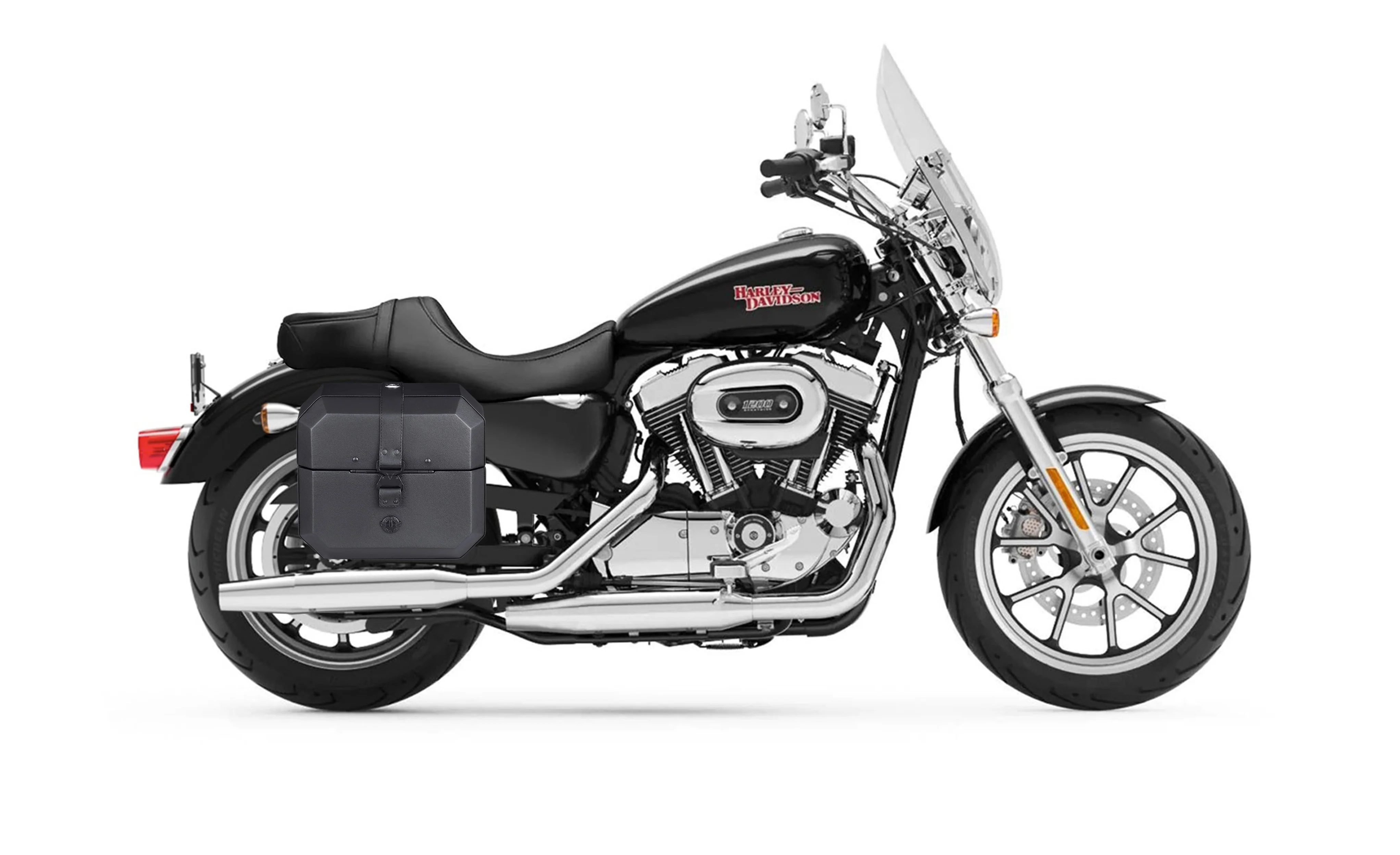 20L - Outlaw Quick-Mount Small Harley Sportster Super Low XL1200T Leather Wrapped Hard Saddlebags - Image 2