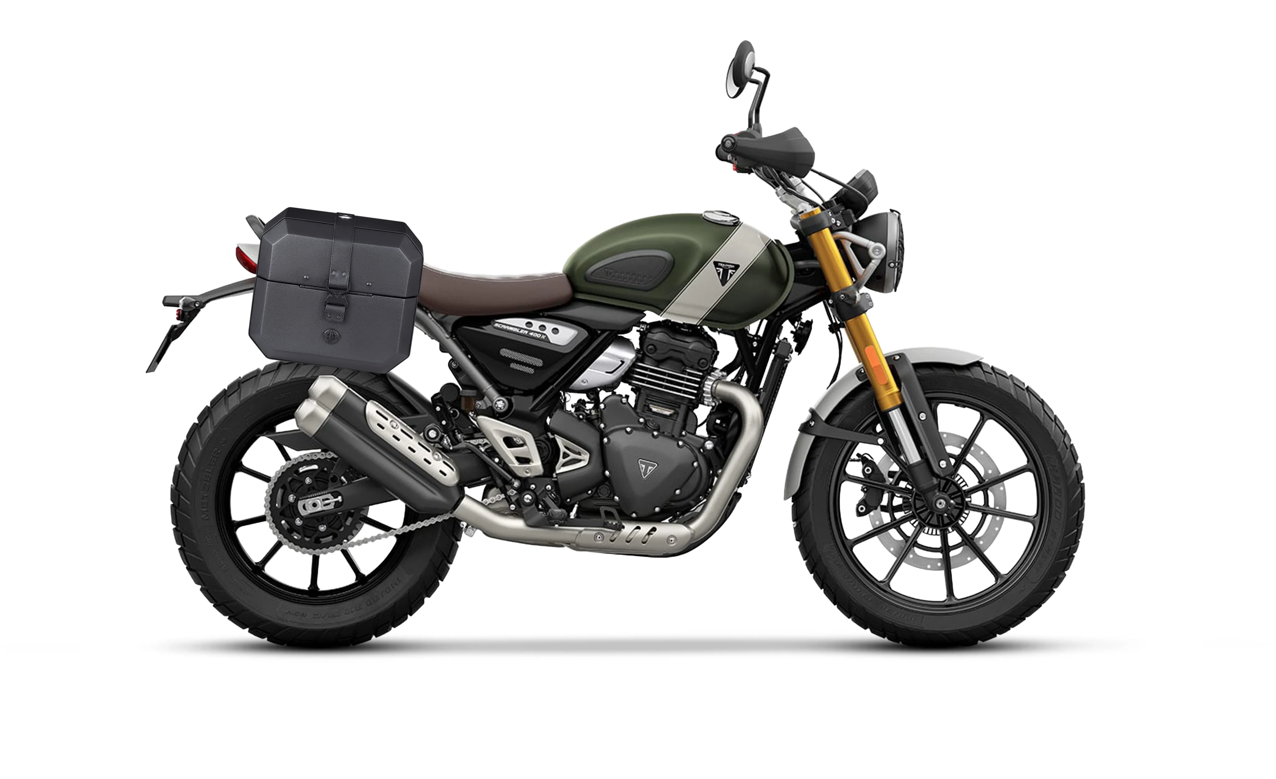 20L - Outlaw Quick-Mount Small Triumph Scrambler 400 X Leather Wrapped Hard Saddlebags - Image 2