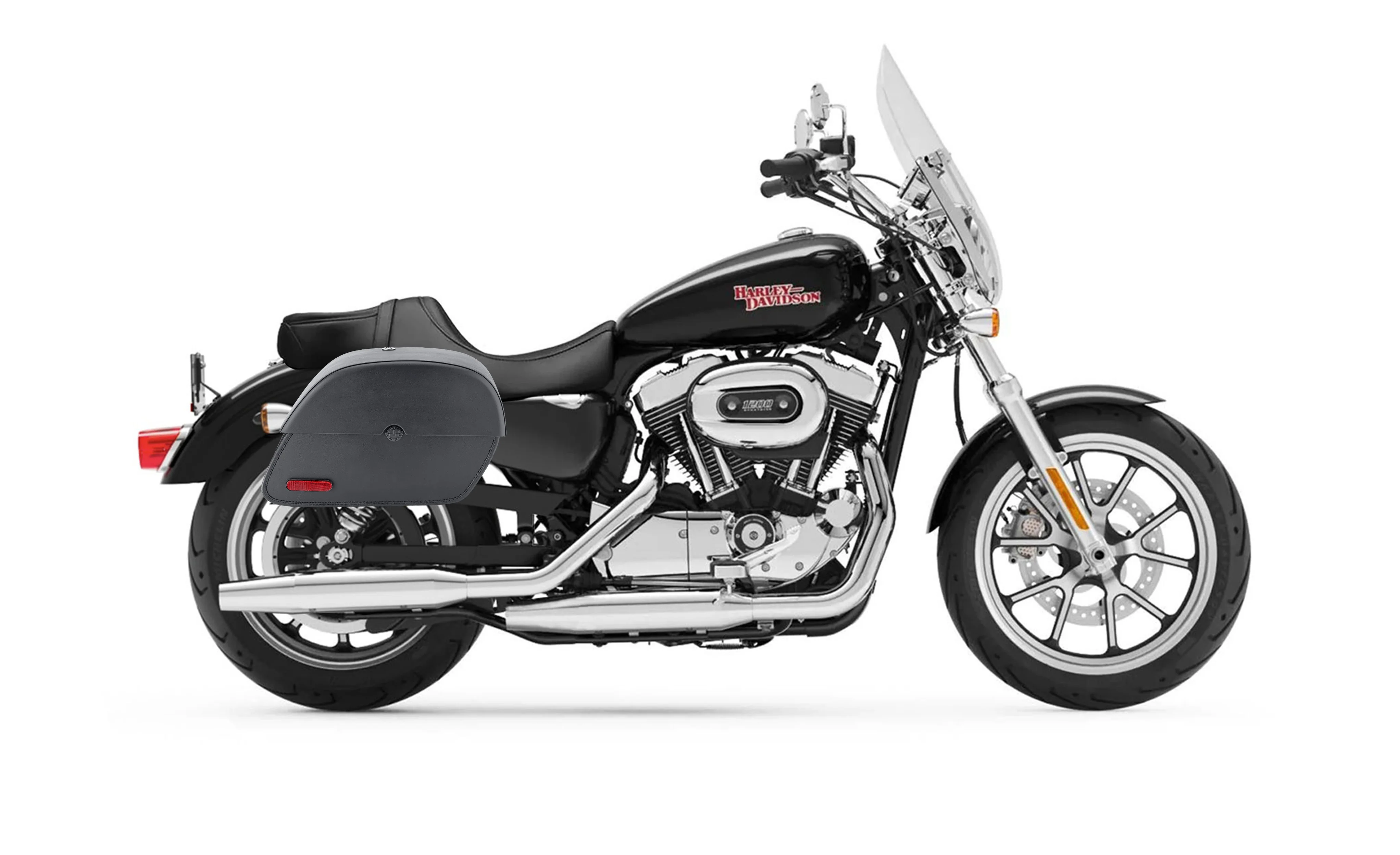 28L - Panzer Medium Quick Mount Leather Saddlebags For Harley Sportster 1200 Super Low XL1200T - Image 2