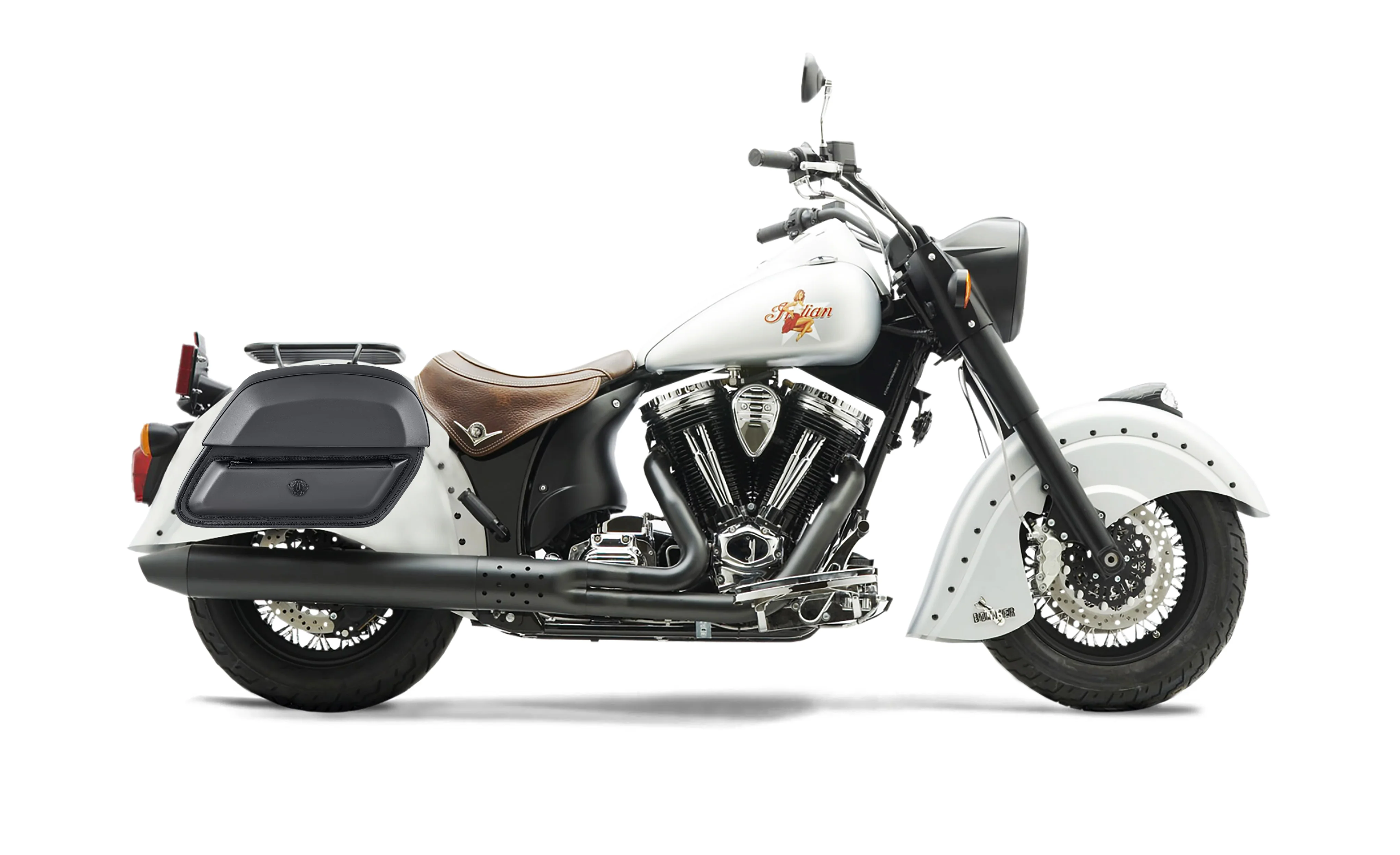 28L - Pantheon Medium Hard Mount Indian Chief Bomber Leather Motorcycle Saddlebags - Image 2