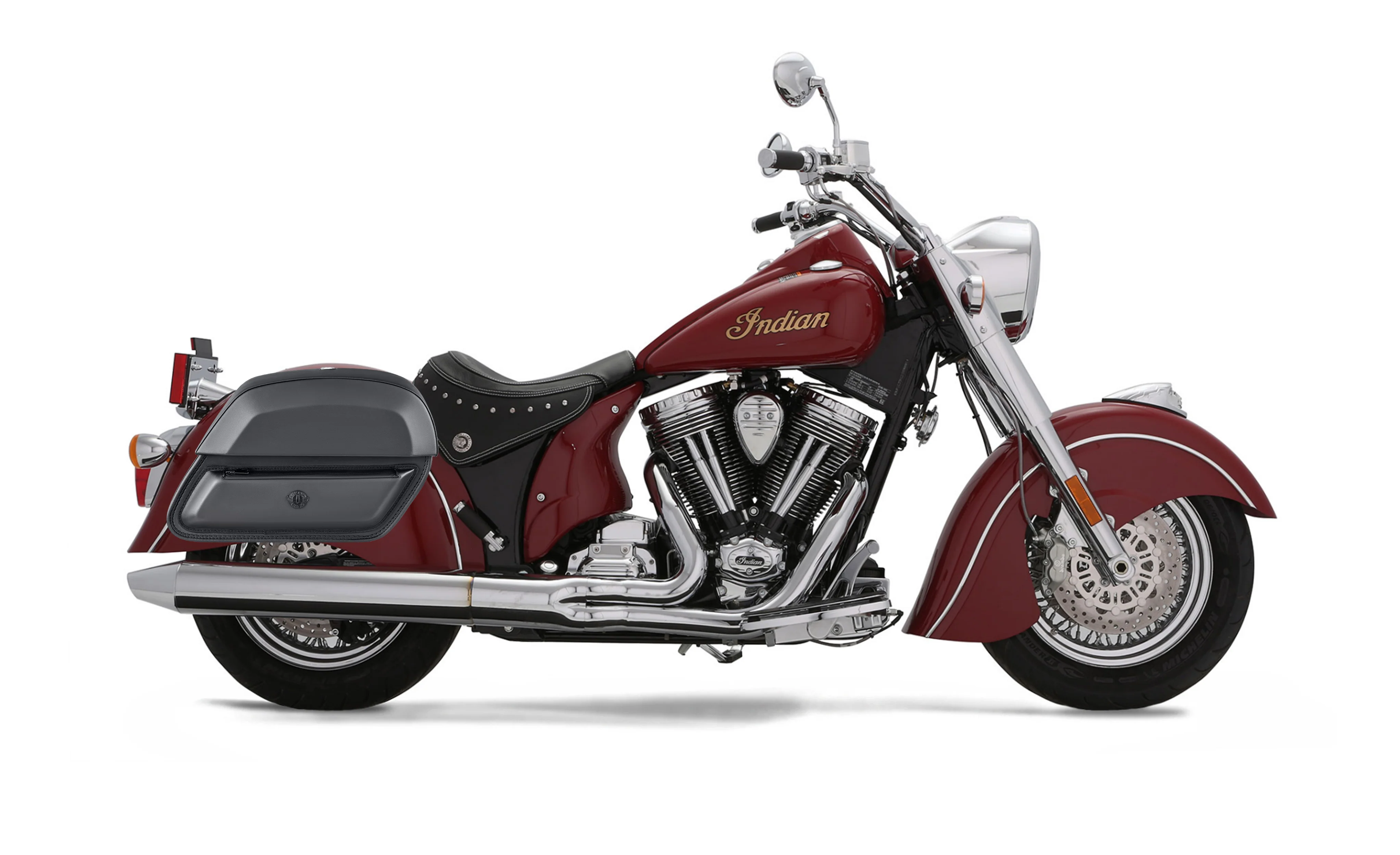 28L - Pantheon Medium Hard Mount Indian Chief Deluxe Leather Motorcycle Saddlebags - Image 2