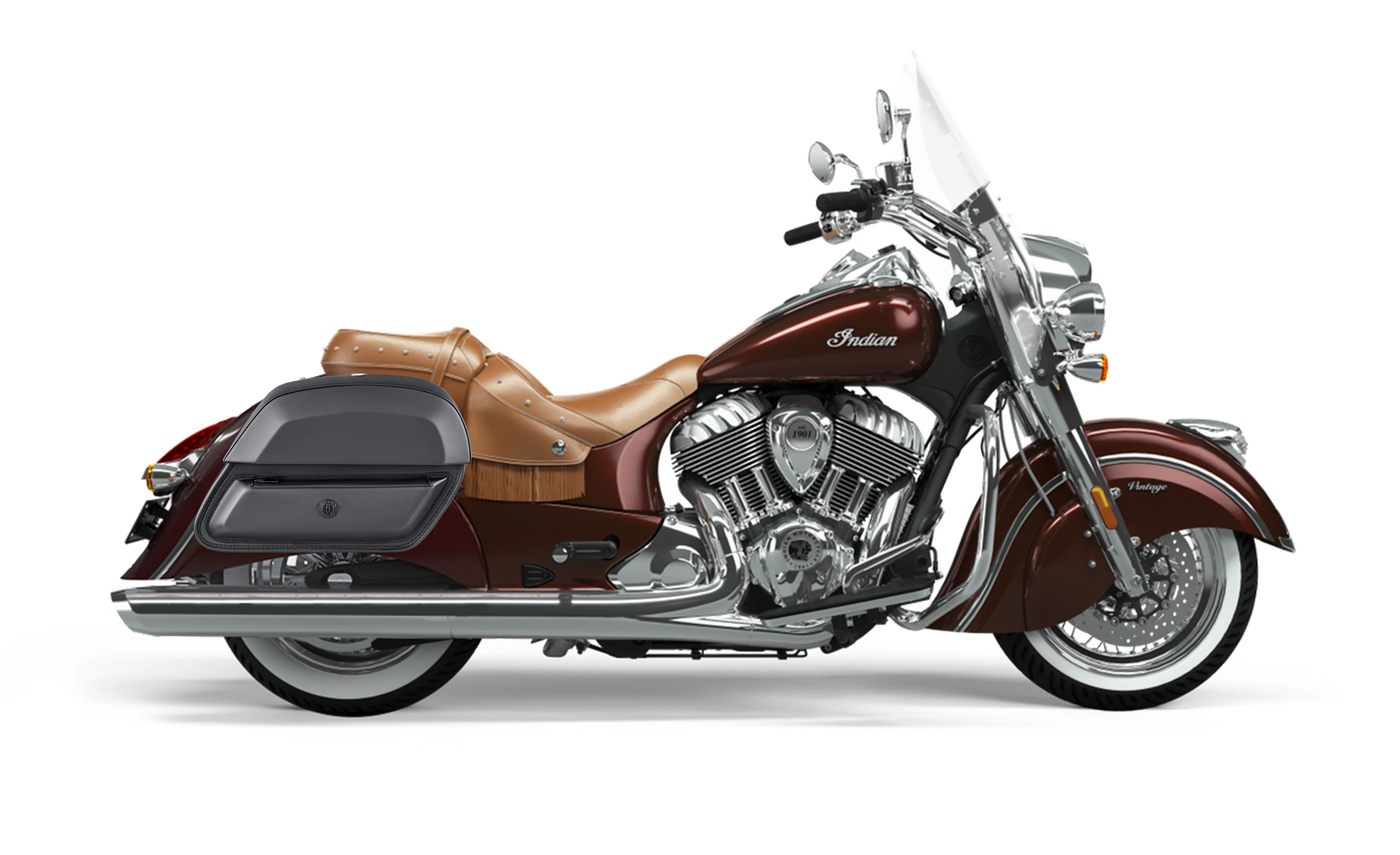 28L - Pantheon Medium Hard Mount Indian Vintage Leather Motorcycle Saddlebags - Image 2