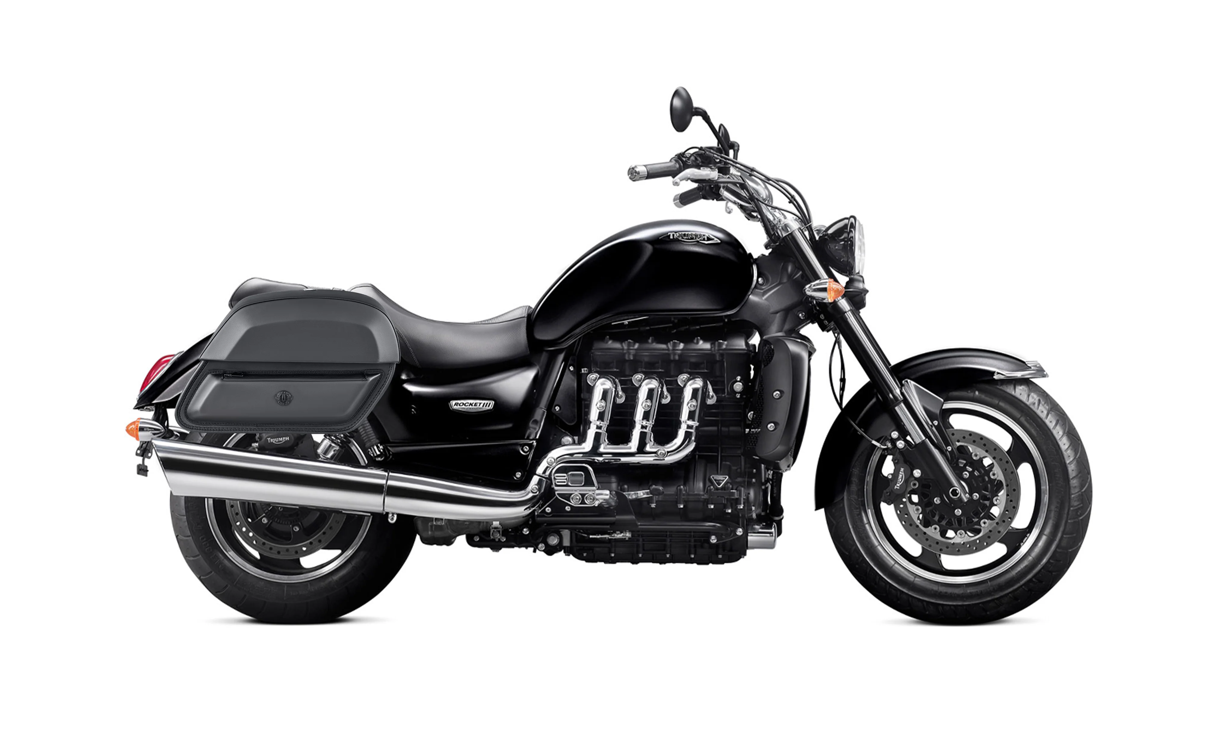 28L - Pantheon Medium Hard Mount Triumph Rocket III Classic Leather Motorcycle Saddlebags - Image 2
