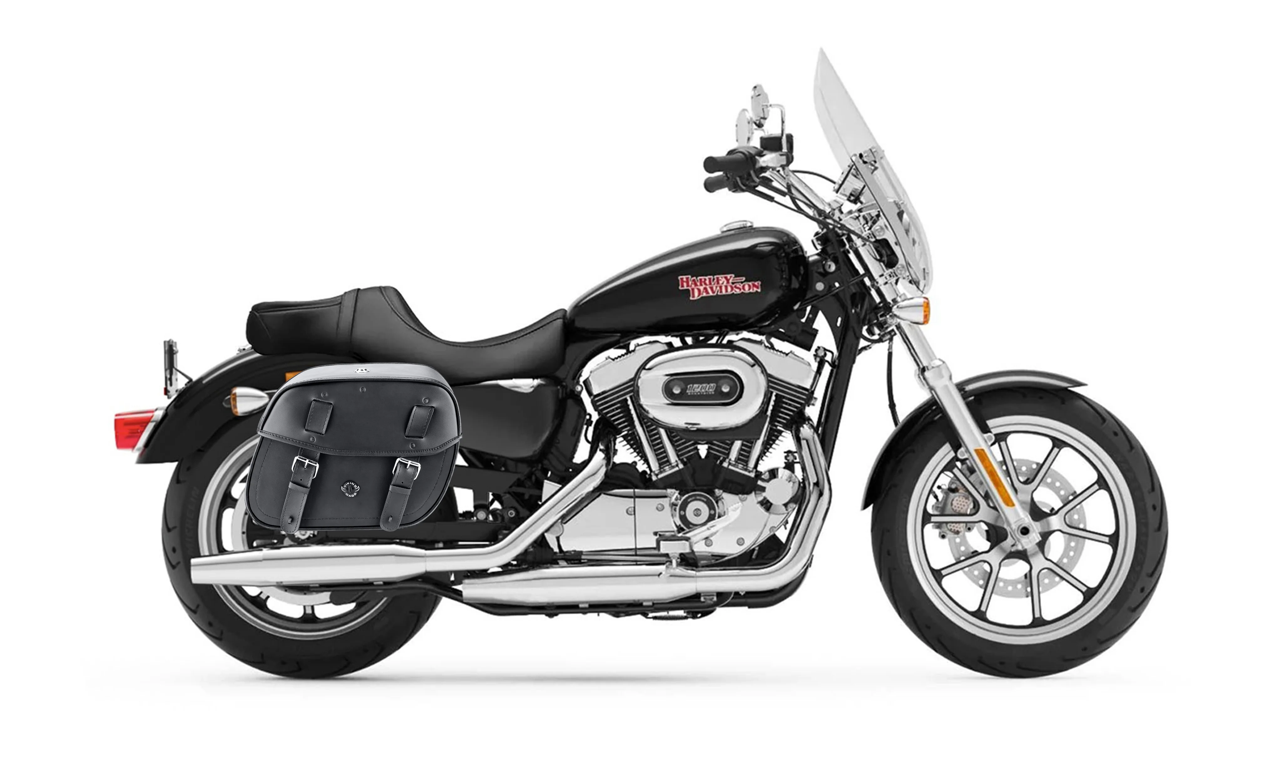 25L - Arch Large Shock Cutout Leather Motorcycle Saddlebags for Harley Sportster 1200 Super Low XL1200T - Image 2