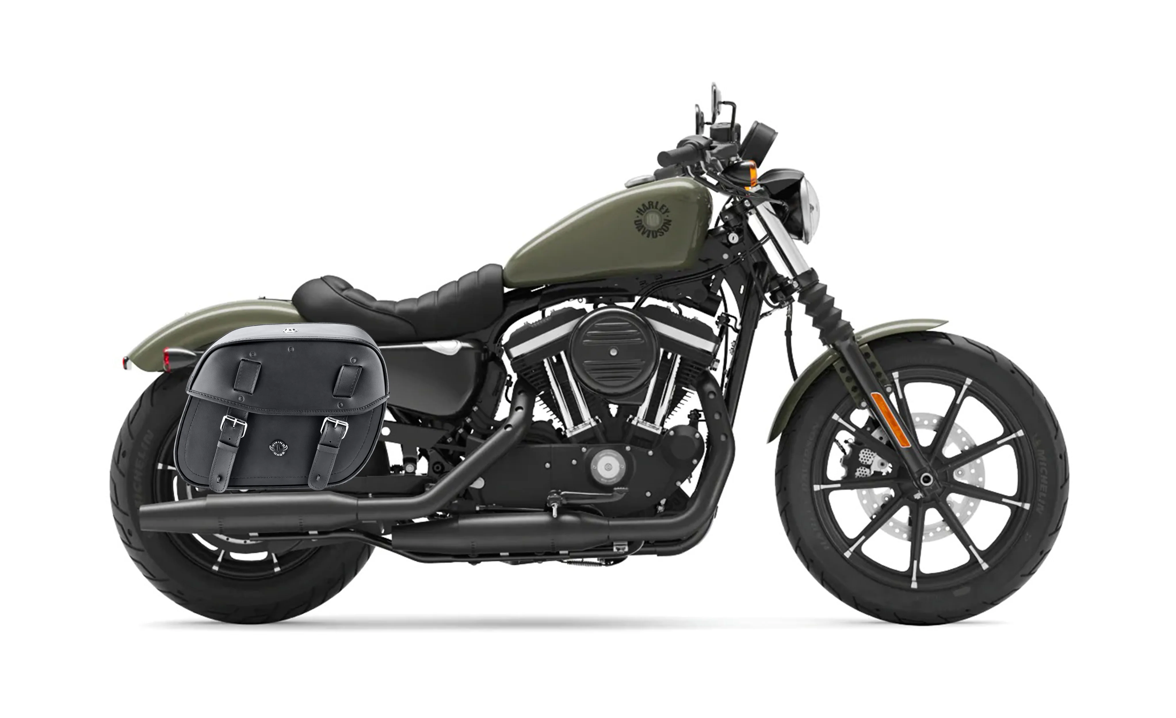 25L - Arch Large Shock Cutout Leather Motorcycle Saddlebags for Harley Sportster 883 Iron XL883N - Image 2