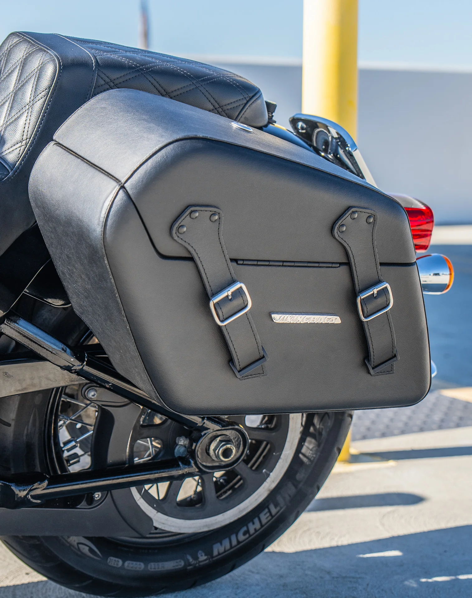 42L - Baldur Extra Large Leather Wrapped Motorcycle Hard Saddlebags for Harley Softail Heritage FLHC/S - Image 5