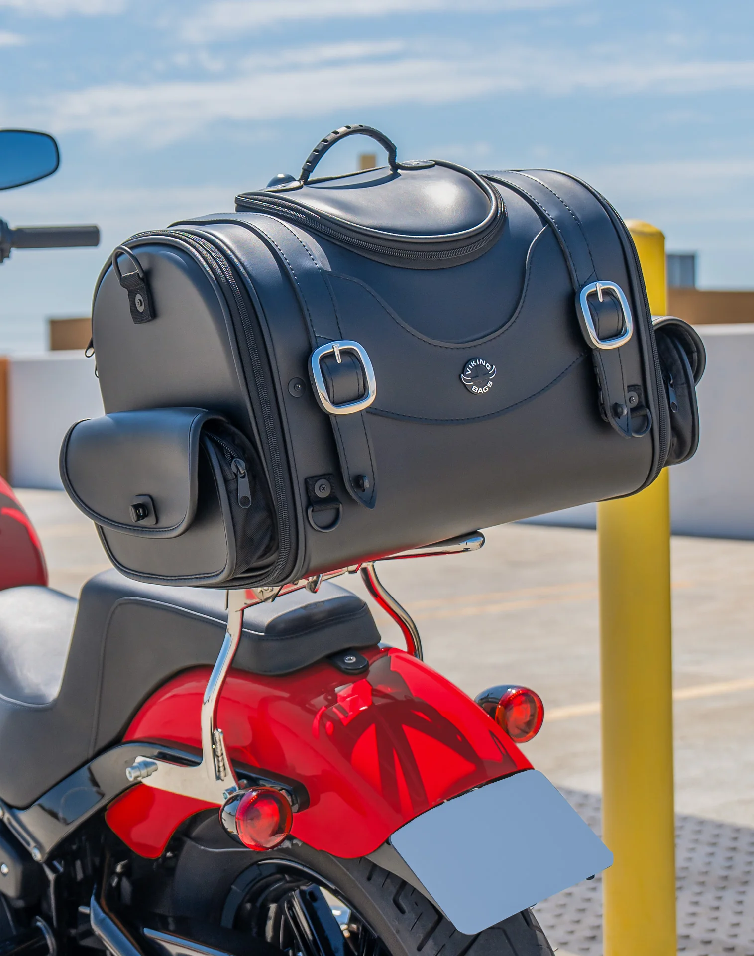 28L - Century Large Kawasaki Leather Motorcycle Trunk Bag - Image 5