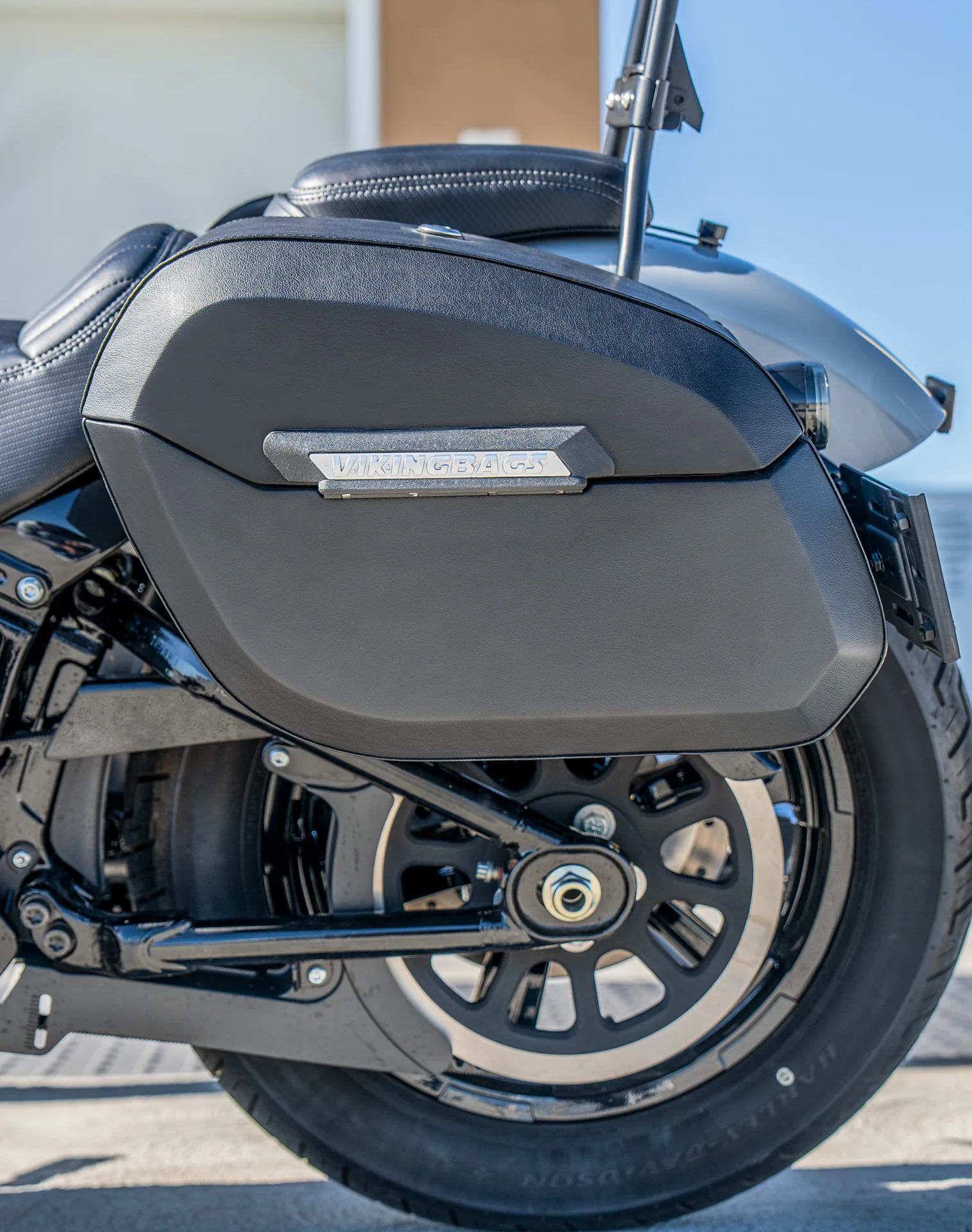 32L - Darkin Large Quick Mount Leather Wrapped Hard Saddlebags for Harley Softail Street Bob FXBB/S - Image 4