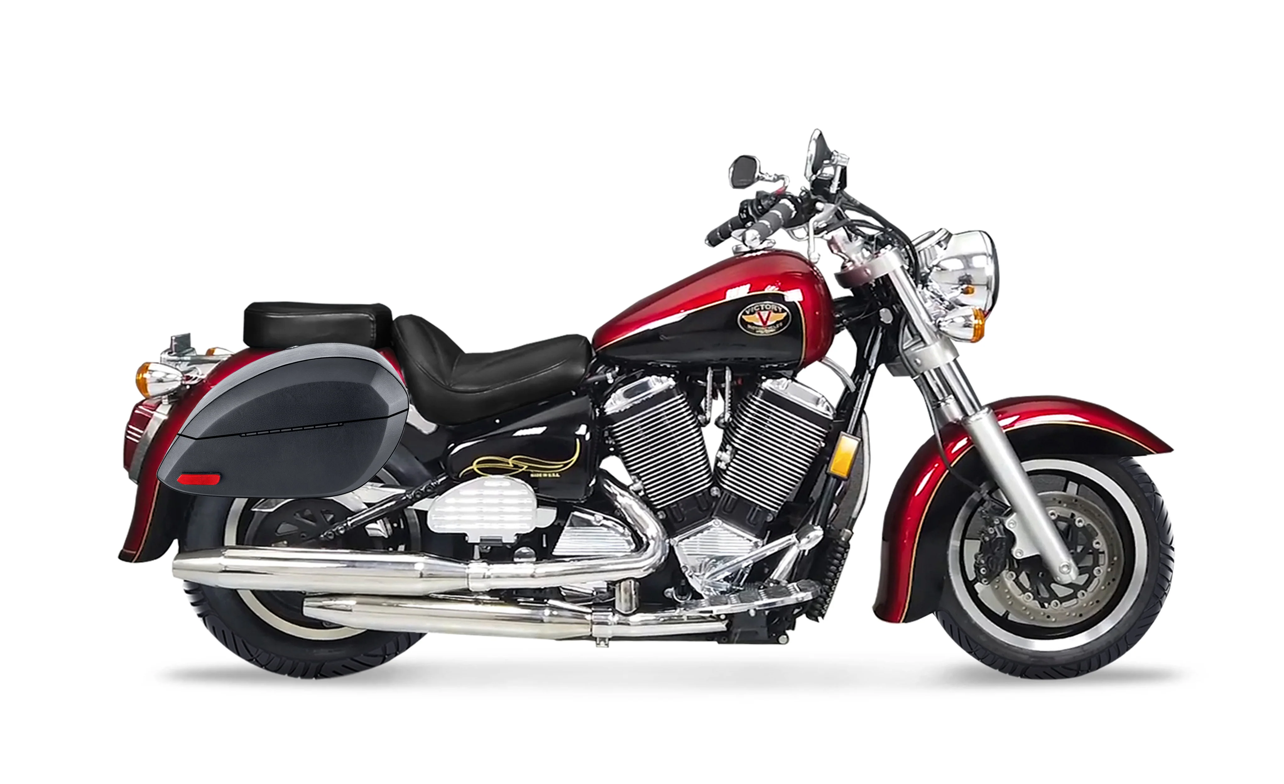 28L - Phantom Large Victory V92C Leather Wrapped Motorcycle Hard Saddlebags - Image 2